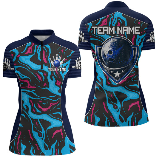 Custom Camo Pink & Teal Bowling Jersey Bowling Team League Shirt Quarter-Zip for Men Women QZT665