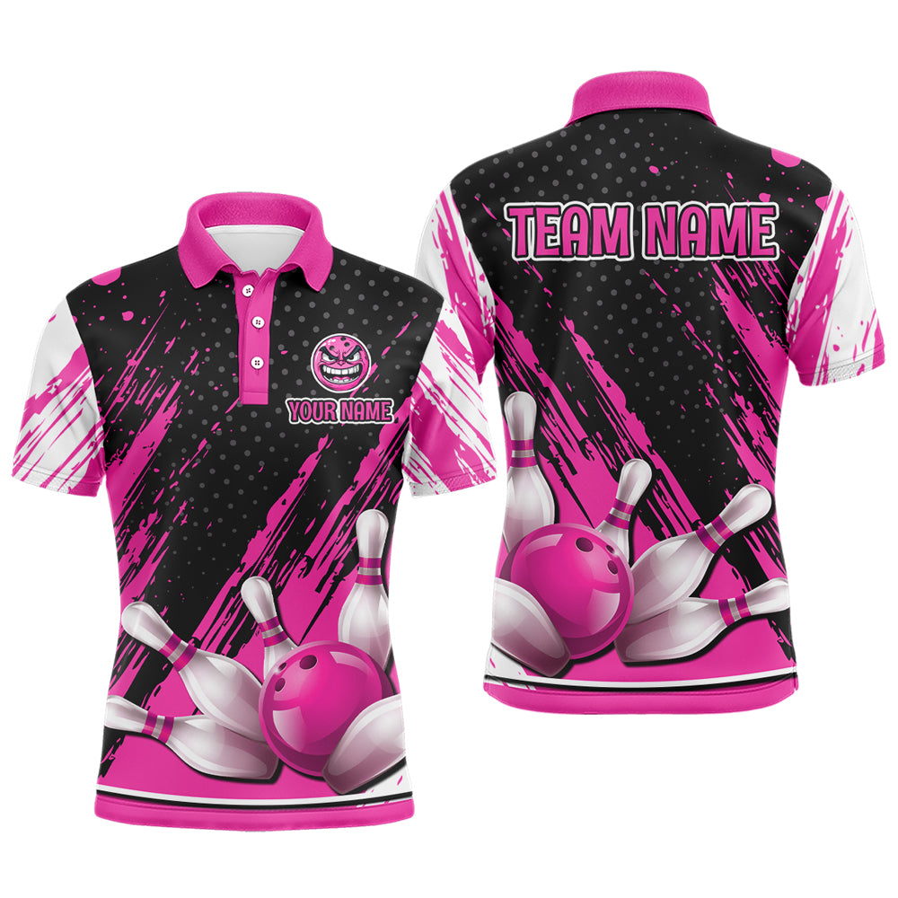 Personalized 3D Polo Bowling Shirts for Men Funny Pink Bowling Team Jersey QZT512
