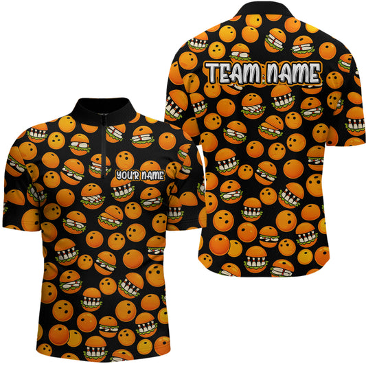 Funny Orange Hamburger Bowling Shirt for Men Food Bowling Team League Polo & 1/4 Zip Bowling Jersey QZT724