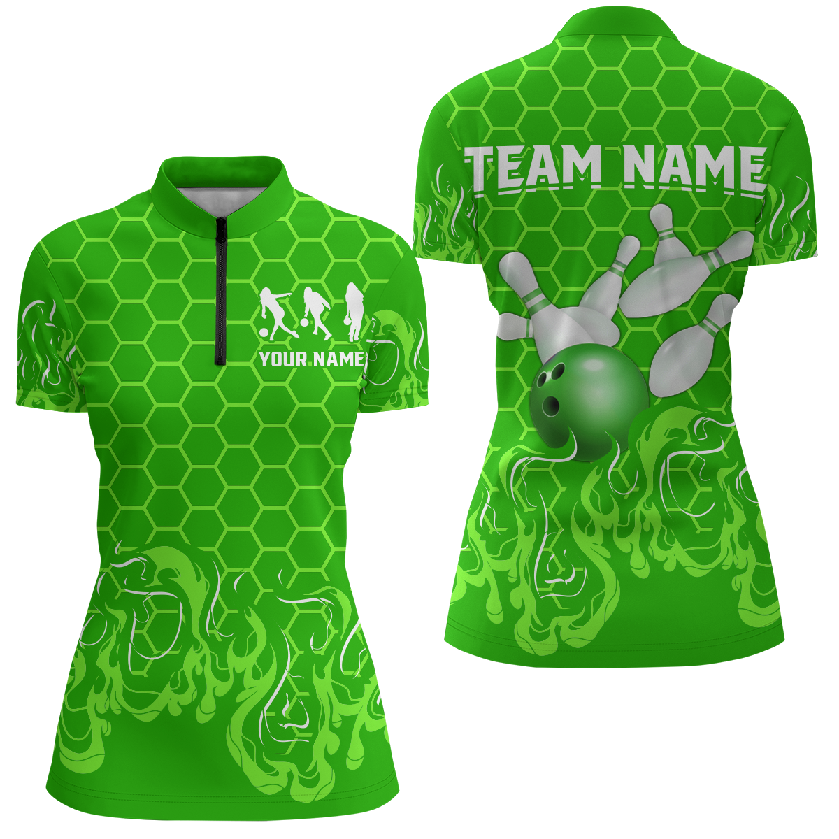 Personalized 1/4 Zip Bowling Shirt for Women Multicolor Bowling Team League QZT406