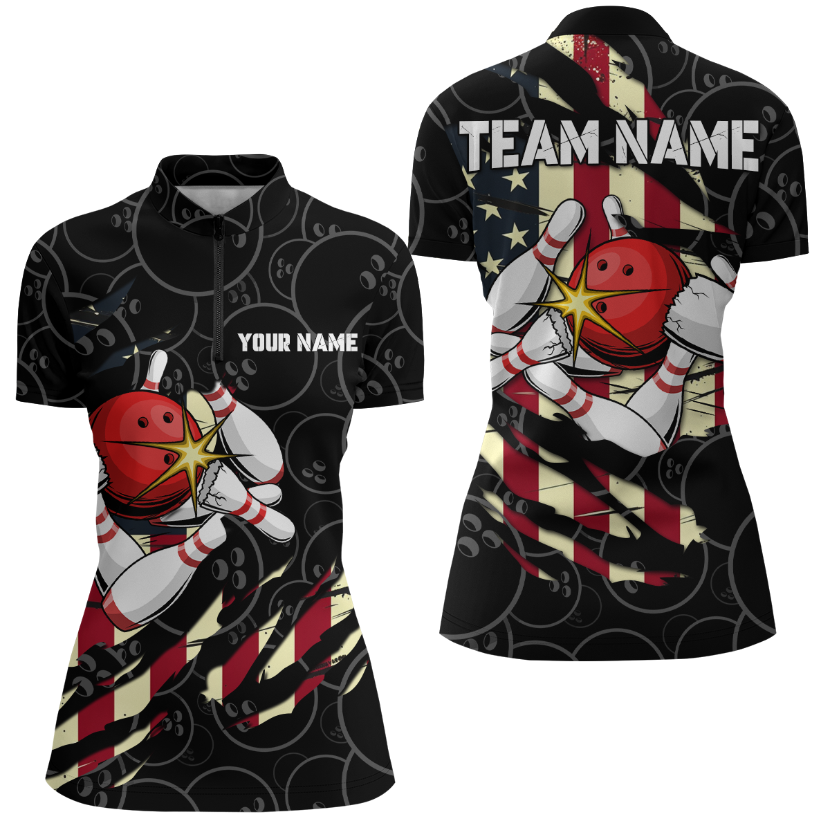 Personalized Bowling Shirts for Women Quarter Zip Bowling Jersey American QZT438