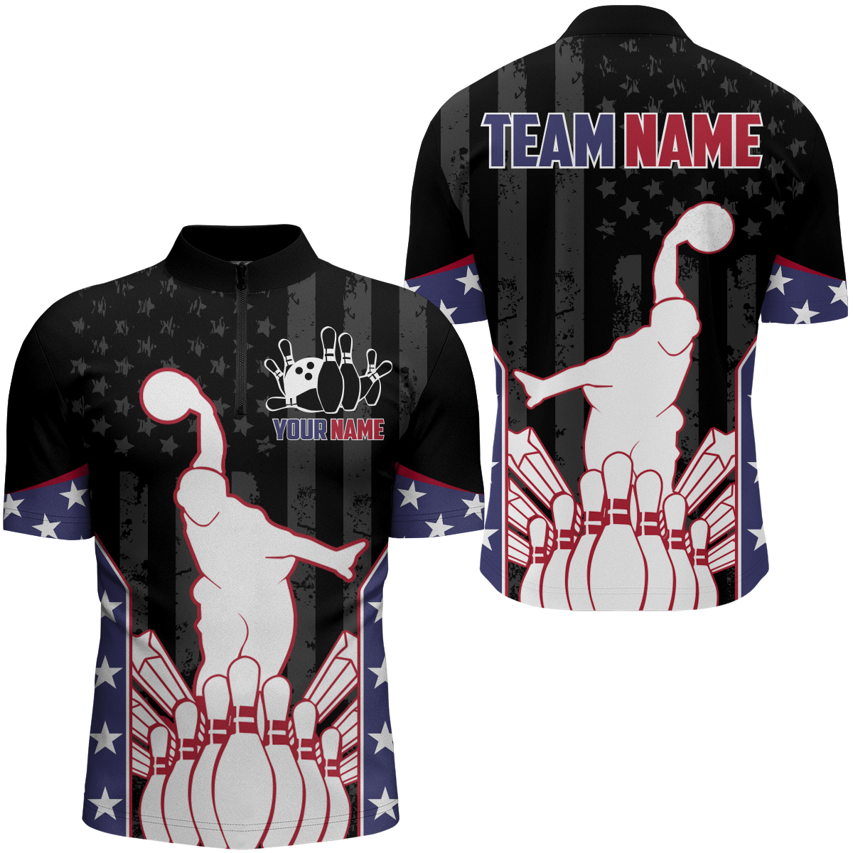 Personalized Bowling Shirts for Men Bowling Team League 1/4 Zip Bowling Shirts QZT439