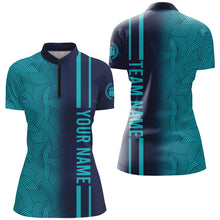 Load image into Gallery viewer, Custom Navy Bowling Shirts Men & Women Turquoise Bowling Jersey Team Bowling 1/4 Zip BDT527