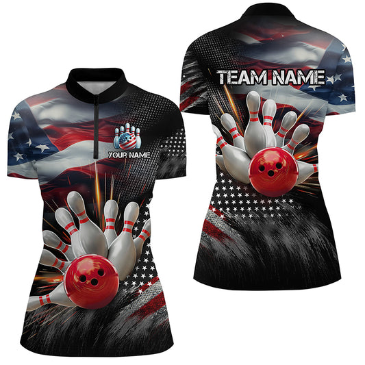 American Bowling Shirt Men And Women Custom Patriotic Bowling Jersey Team Quarter-Zip BDT520