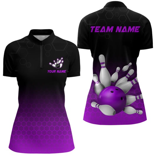 Personalized Purple Bowling Shirt for Men & Women Bowling Team Jersey Bowling Quarter-Zip BDT555