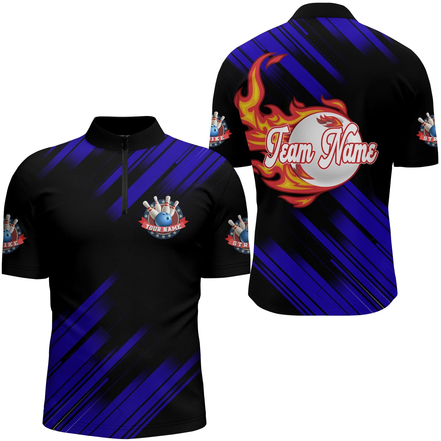 Bowling Quarter-Zip Shirt For Men Custom Flame Bowling Jersey Team Bowling Shirt BDT262