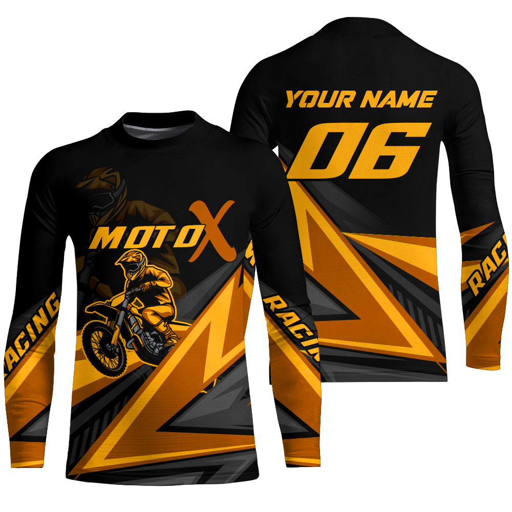 Personalized MotoX Jersey Adult&Kid Upf30+ Orange Motocross Dirt Bike Shirt Off-Road Racing Jersey PDT674