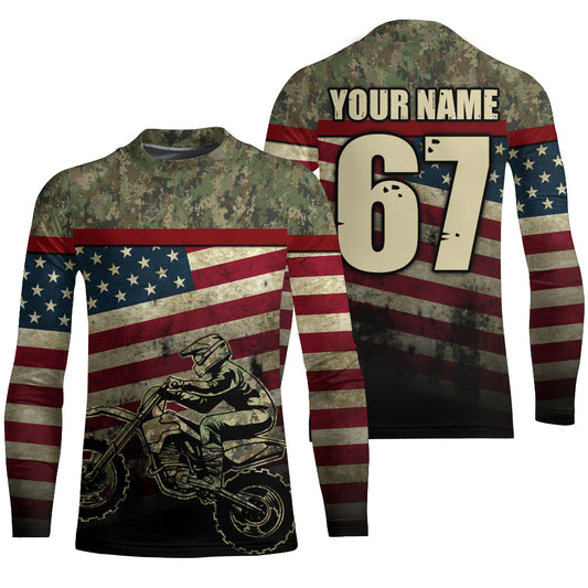 Custom Dirt Bike Jersey Kid Men Women UPF30+ American Flag Motocross Dirt Bike Shirts Motorcycle PDT707