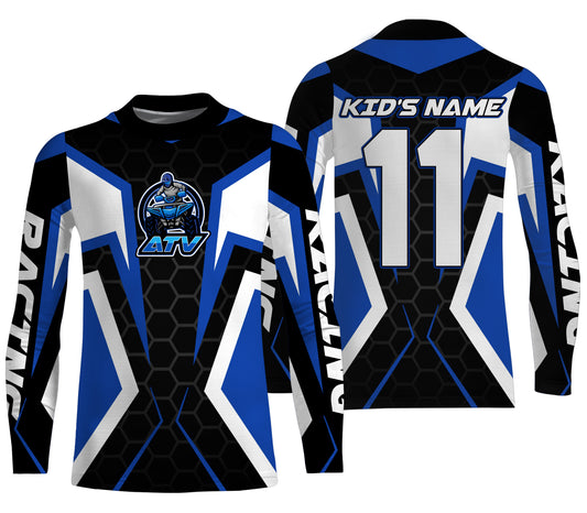 Blue ATV Motocross Jersey Adult Youth UPF30+ Custom Quad Bike Off-Road Jersey ATV MX Shirt Extreme PDT642