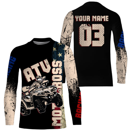 Adult&Kid ATV Motocross Jersey Personalized UPF30+ American Flag Quad Bike Shirt ATV MX Off-Road PDT727