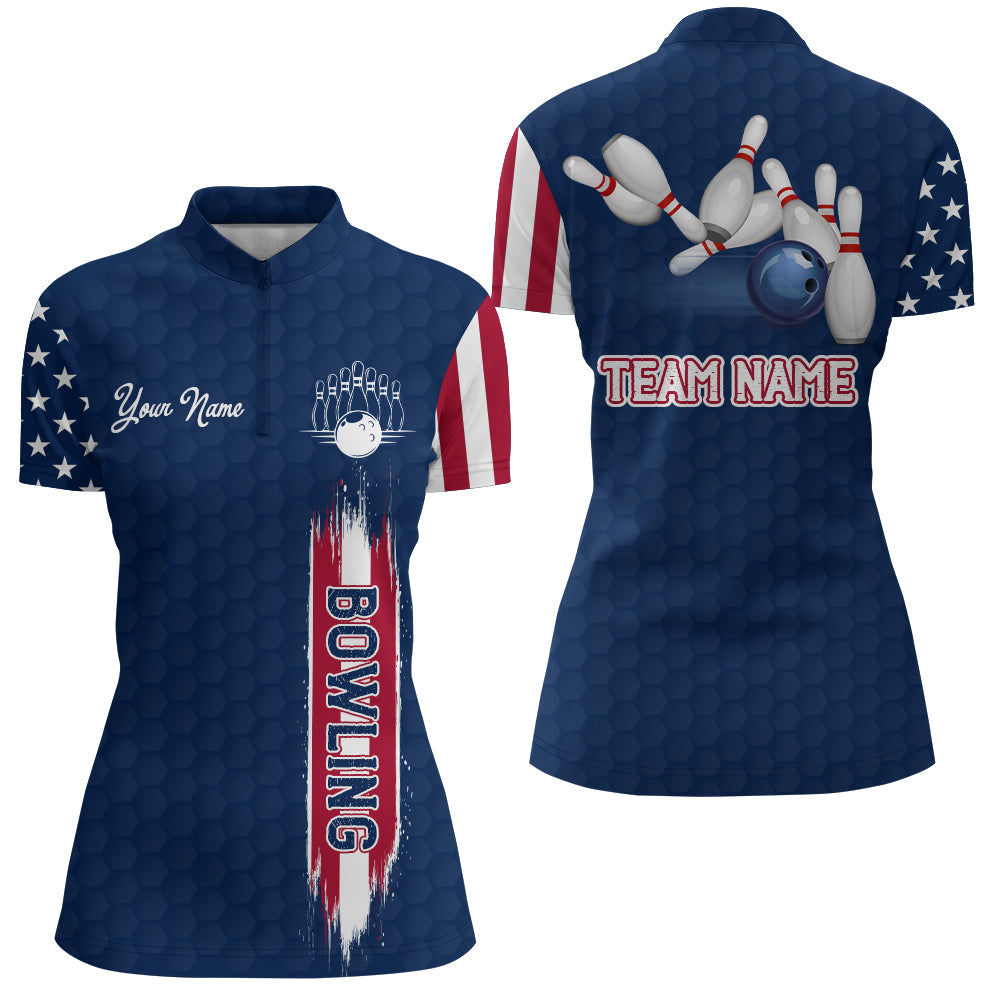 American Bowling Shirt Women Custom Bowling Quarter-Zip Shirt Team League Bowling Jersey BDT273