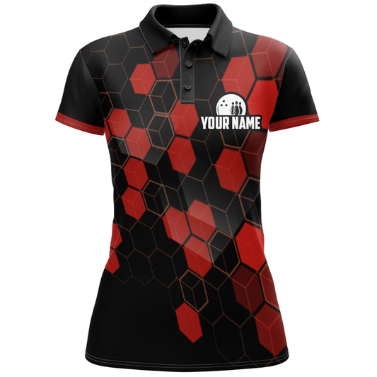 Black&Red Bowling Jersey Women Bowling Team League Shirt Custom Bowling Polo Shirt BDT315