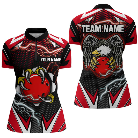 Custom Eagle Bowling Shirts for Men & Women Quarter Zip Bowling Team Jerseys Red BDT468