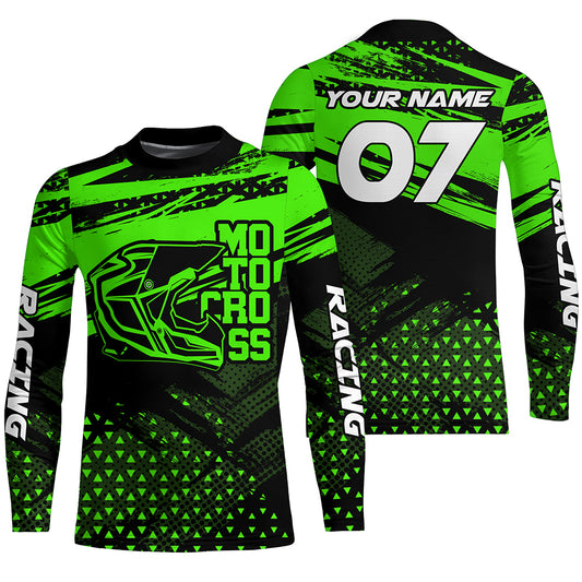 Green Dirt Bike Jersey Men Kid Women UPF30+ Custom MX Riding Shirt Motocross Off-Road Motorcycle PDT602