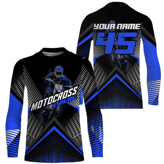 Custom Motocross Riding Jersey Men Women Kid Upf30+ Blue MX Dirt Bike Shirt Off-Road Jersey PDT673