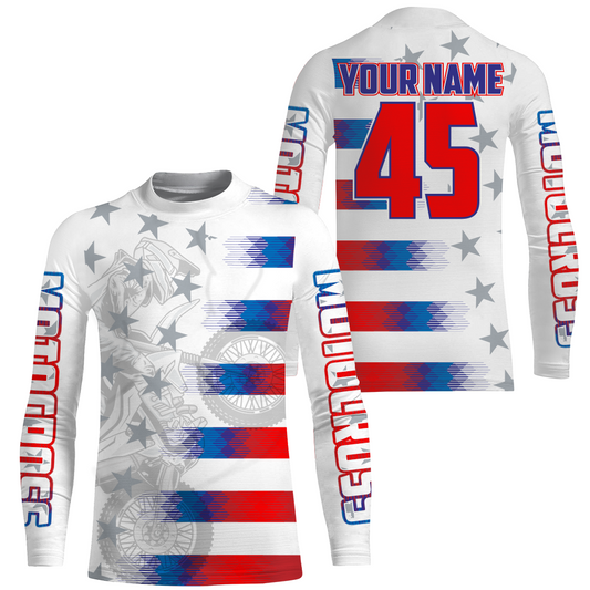 Adult&Kid Motocross Jersey Personalized UPF30+ American Flag Dirt Bike Off-Road Shirt MX Motorcycle PDT704