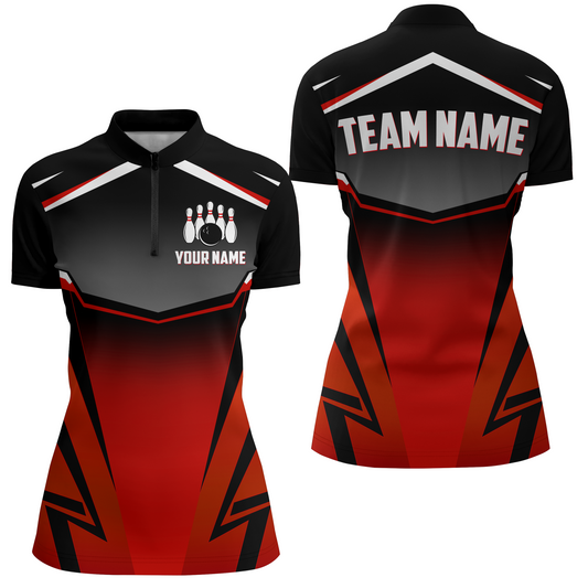 Custom Bowling Shirts Men & Women Red Bowling Team Jersey Unisex 1/4 Zip Bowling Uniform BDT530