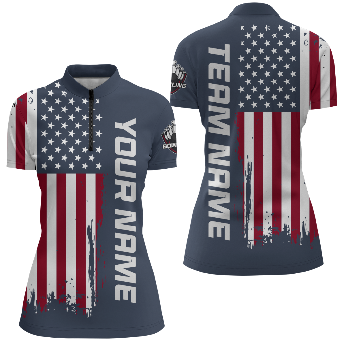 American Flag Bowling Shirt Men Women Custom Bowling Quarter-Zip Shirt Team Bowling Jersey BDT420