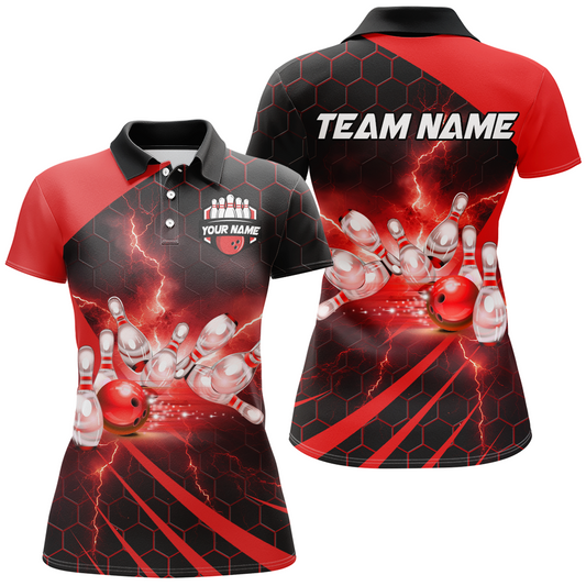 Custom Bowling Jersey For Couples Red Bowling Polo Shirts For Men And Women BDT491