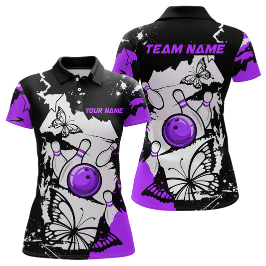 Custom Purple Butterflies Bowling Shirt for Men Women Team Bowling Polo&Quater Zip MBL76