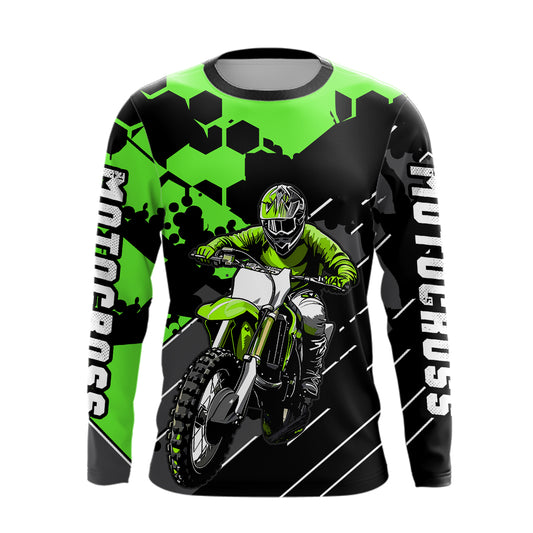 Motocross Racing Jersey Green Upf30+ Motorcycle Dirt Bike Jersey Off-Road Shirt Men Kid Women XM298