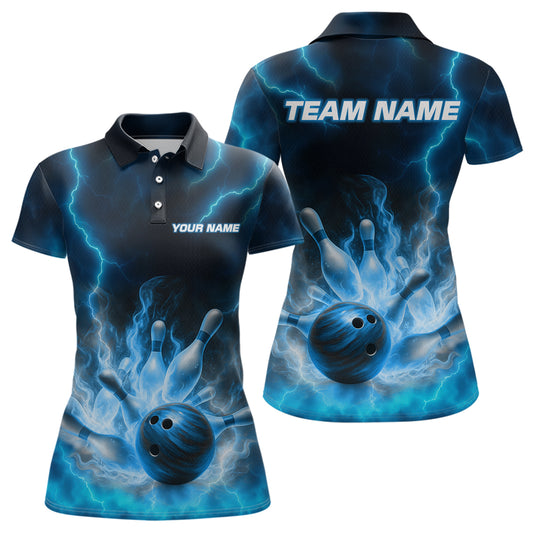 Lightning Blue Bowling Shirts for Women Men Custom Team Bowling Polo & Quarter Zip MBL131