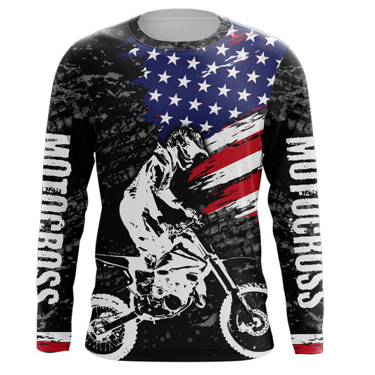 American Flag Motocross Jersey UPF30+ Patriotic Dirt Bike Racing Shirt Adult Youth Off-road XM121