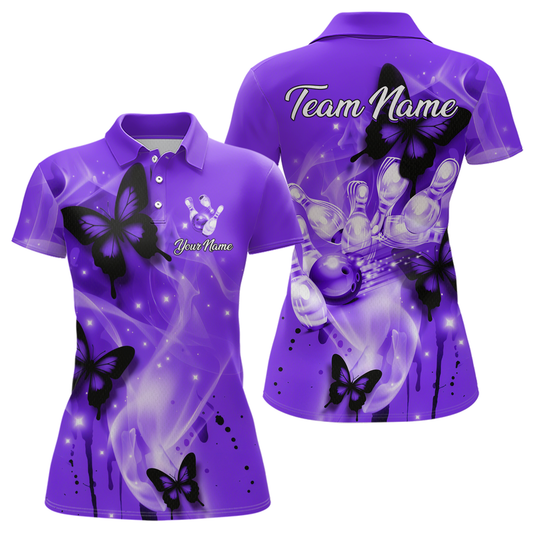 Custom Purple Butterflies Bowling Shirts for Men Women Team MBL120