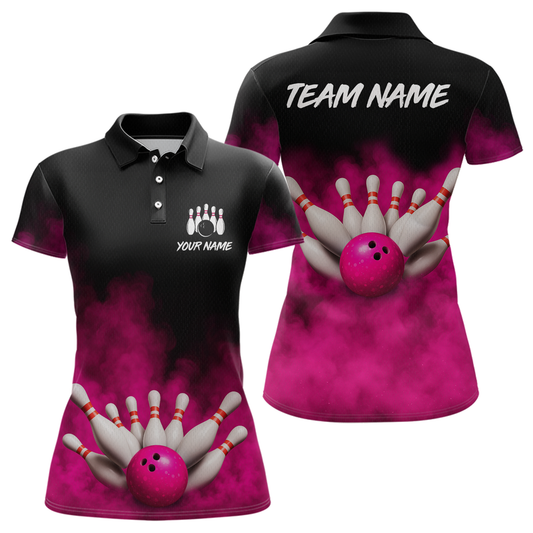 Pink Smoke Bowling Shirts for Men Women Team Personalized Bowling Polo and Quarter Zip MBL130