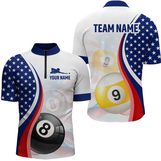 US Flag Billiard Shirt 8 9 Ball Billiard Jersey Billiard Shirt for Men Polo & 1/4 Zip NNT15