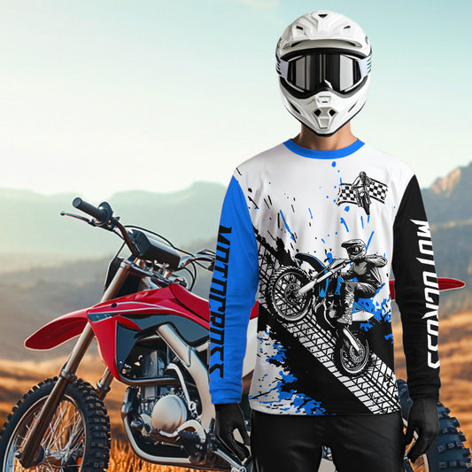 Blue Motocross Shirts Racing UPF30+Custom Dirt Bike Jersey Off-Road Shirt Kid Men Women DNT73