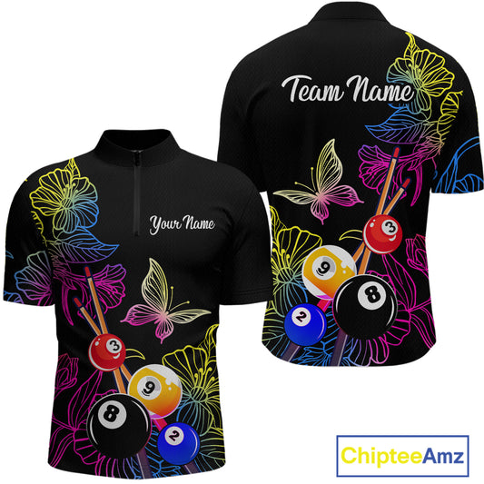 Custom Butterfiles Ball Billiard Shirts for Men Billiard Team Jerseys Polo & 1/4 Zip Shirts NNT51
