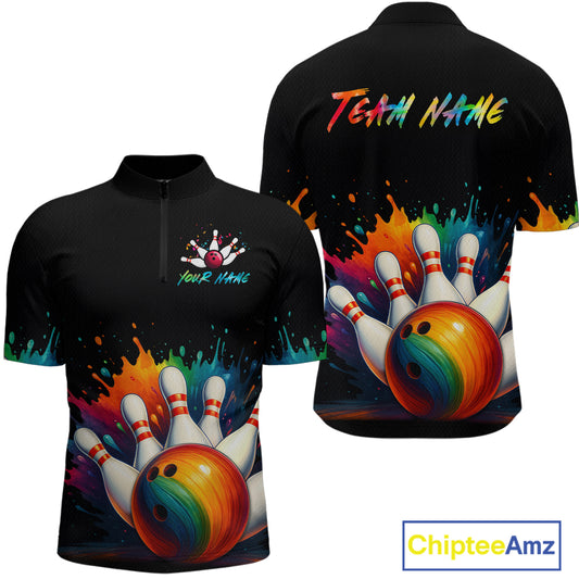 Custom Funny Colorful Bowling Jersey for Men Bowling Uniform Polo & 1/4 Zip Bowling Team Shirts HNT116