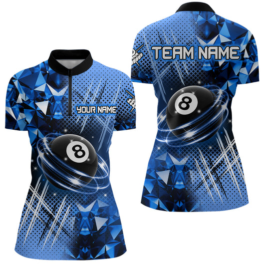 Blue Billiard Shirt 8 Ball Billiard Jersey for Women Billiard Gifts for Women Polo & 1/4 Zip NNT25