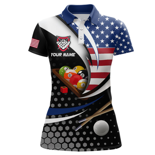 Custom US Flag 8 Ball Billiard Shirts for Women Billiard Team Shirts Billiard League Polo & 1/4 Zipper NNT83