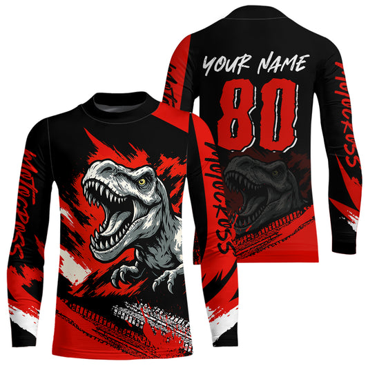 Red Dinosaur Motocross Racing Jersey UPF30+ MX Racing Dirt Bike Jersey Kid Men Women DNT05