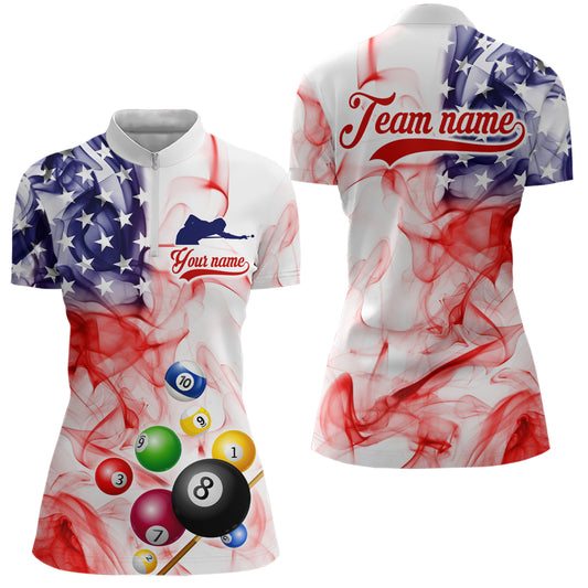 Billiard Jerseys US Flag Smoke 8 Ball Pool Billiard Shirts for Women Team Polo & 1/4 Zip NNT19