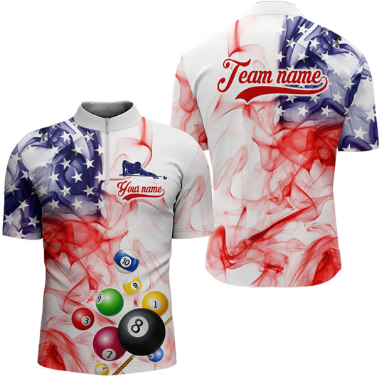 Billiard Jerseys US Flag Smoke 8 Ball Pool Billiard Shirts for Men Team Polo & 1/4 Zip NNT19
