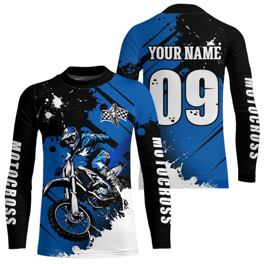 Personalized Blue Dirt Bike Jersey Motocross Jersey Men Women Kid Upf30+Youth Racing Jersey DNT76