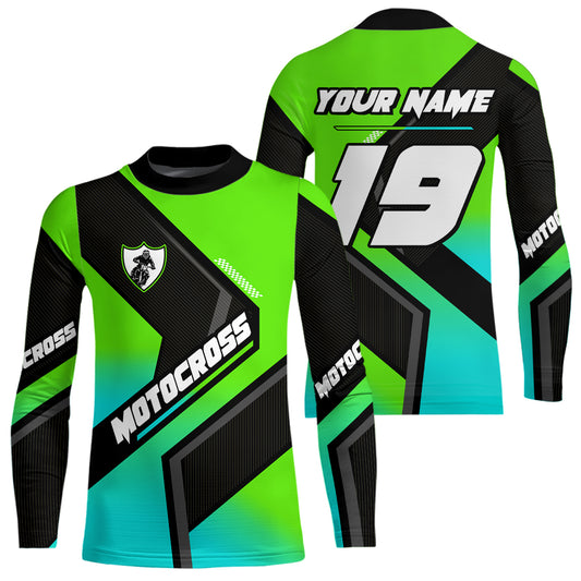 Green Motocross Shirts UPF30+Custom Dirt Bike Jersey Off-Road Shirt Kid Men Women DNT57