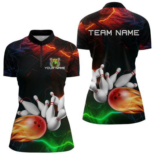 Custom Colorful Lightning Bowling Jersey for Women Bowling Uniform Polo & 1/4 Zip Bowling Team Shirts HNT113