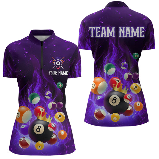 Purple Flaming Billiards Shirt 8 Ball Billiards Shirt Women Polo Shirts & 1/4 Zip NNT08