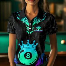 Load image into Gallery viewer, Custom Black Neon 8 Ball Crown Billiard Shirts for Women and Team Polo & 1/4 Zip Shirts NNT48