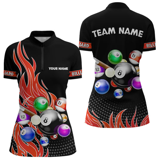 Custom Red Flame Billiard Shirts for Women Billiard Team Jerseys Polo & 1/4 Zip Shirts NNT45