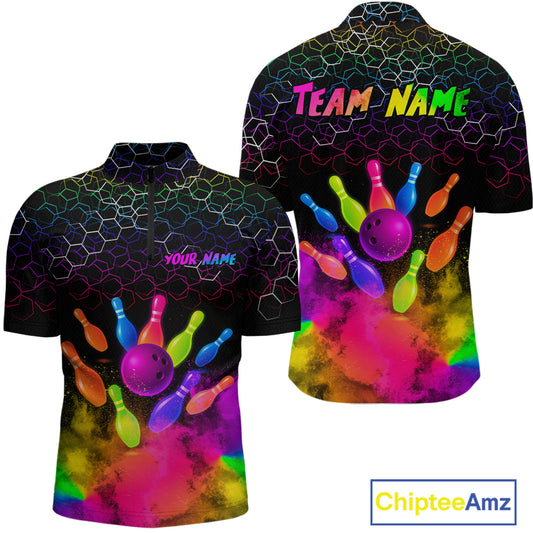 Colorful Bowling Custom Men Bowling Shirt Polo & Quarter-Zip Bowling Team Jerseys HNT73