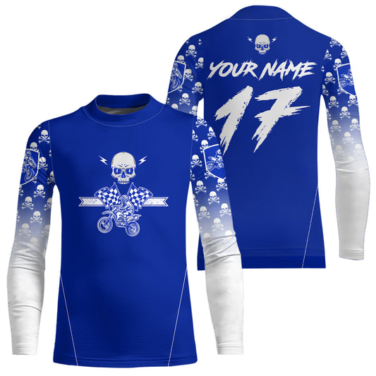 Custom Blue Skull Motocross Shirts for Kid Adults Youth Motocross Jersey UPF30+Dirt Bike DNT70