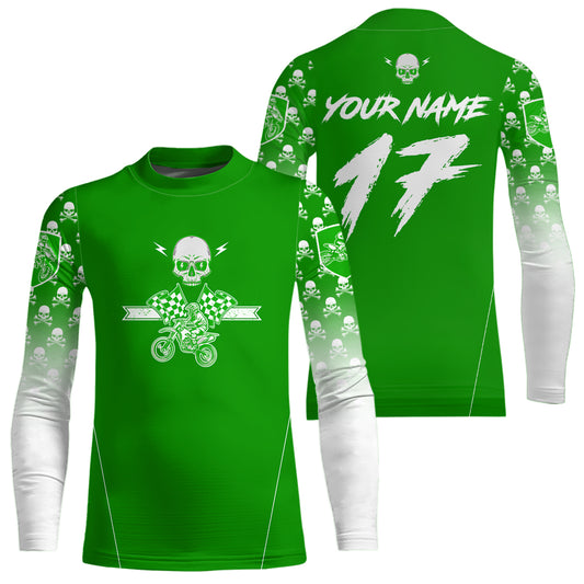 Custom Green Skull Motocross Shirts for Kid Adults Youth Motocross Jersey UPF30+Dirt Bike DNT70