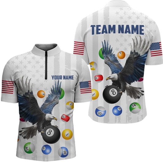 American Flag Billiards Shirt Eagle 8 Ball Billiards Billiard Shirt Men Polo Shirts & 1/4 Zip NNT07
