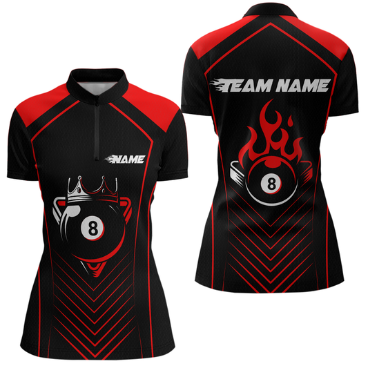 Customized Red 8 Ball Pool Crown Women's Billiard Shirts, Billiard Team Shirts Polo & 1/4 Zip Shirts NNT37