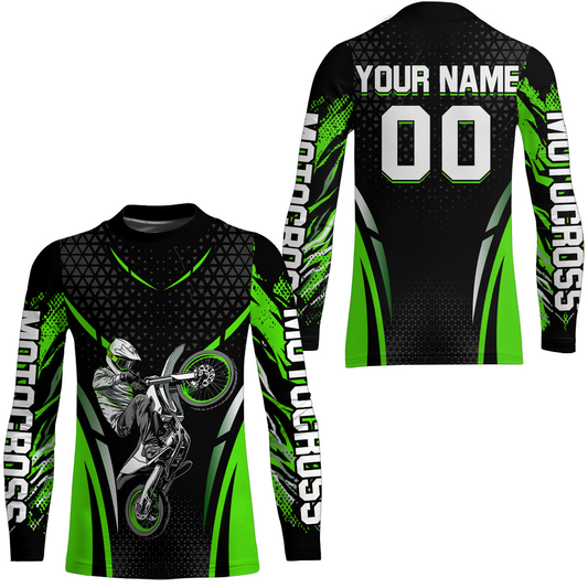 Custom Green Motocross Shirts Racing Jersey UPF30+ Dirt Bike Jersey Kid Men Women DNT08